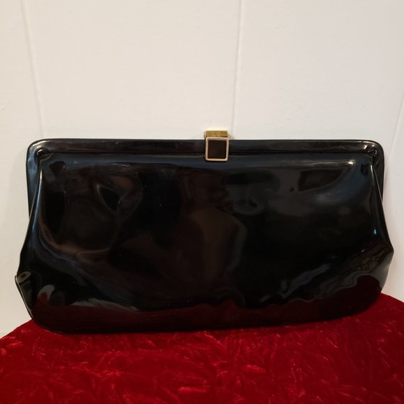 Etra Handbags - ETRA Vintage Black Patent Leather Clutch Evening Bag